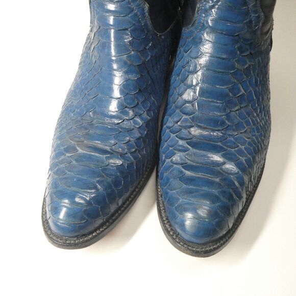 Tony Lama Boots Blue Python Snake Cowboy Western Mens 11 D Snakeskin Embroidered - Picture 4 of 16